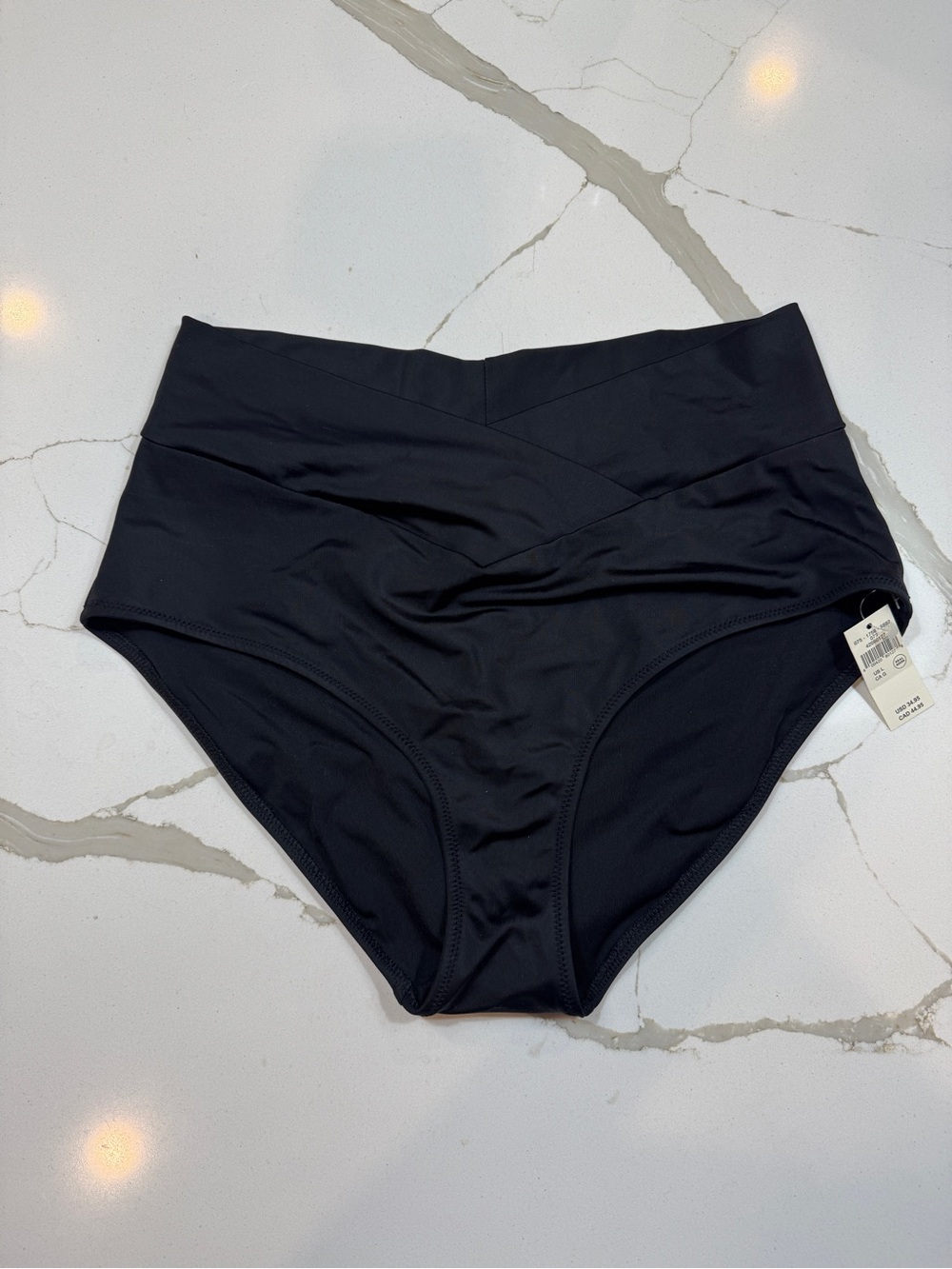 Aerie Black High-Waist Bikini Bottoms with Crossover Waistband